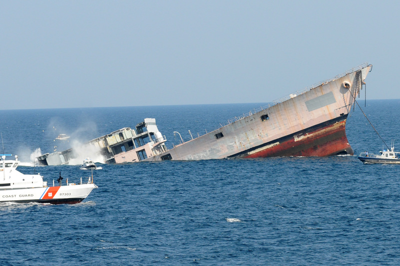The Navy destroyer USS Arthur W. Radford sank Aug. 10 in 135 feet of water off Indian River Inlet, creating the first multi-state artificial reefing effort. The Radford, her hull spanning 563 feet and the longest vessel ever reefed in the Atlantic, was sunk at the Del-Jersey-Land inshore site located 26 miles southeast of the inlet. The Del-Jersey-Land reef is a collaborative effort of the three states cited in its name - Delaware, New Jersey and Maryland. It lies on the bottom of the ocean nearly equidistant from fishing ports in Indian River, Cape May, N.J. and Ocean City, Md. The sinking was witnessed by former crew members, state and federal officials from the Cape May-Lewes Ferry that was chartered for the observation. BY DAN COOK